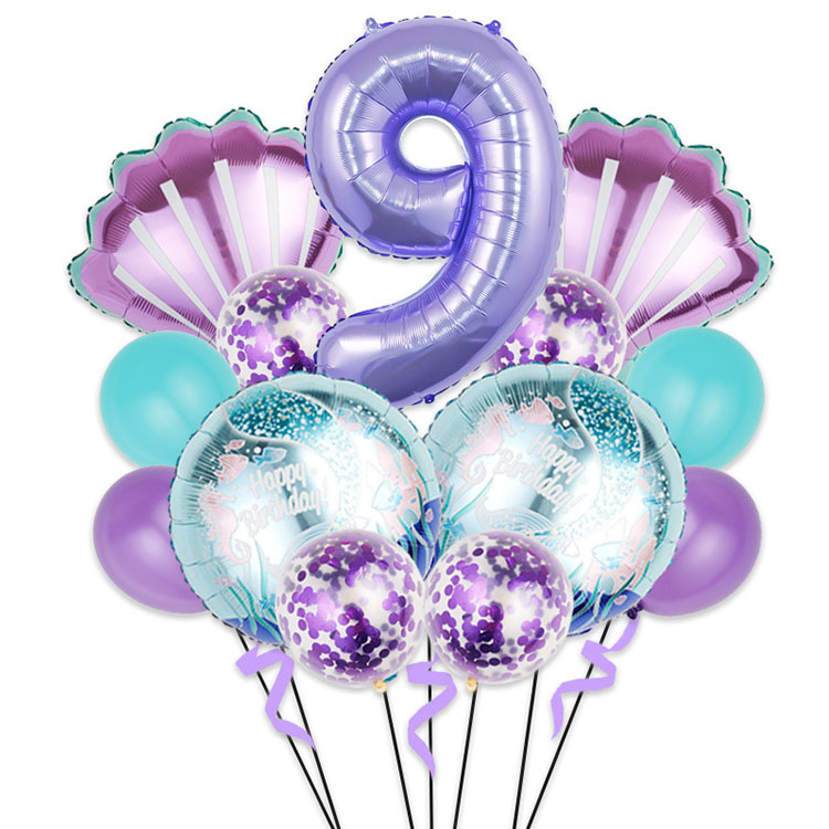 32 ນິ້ວ Number Mermaid Tail Shell Foil Balloon Set