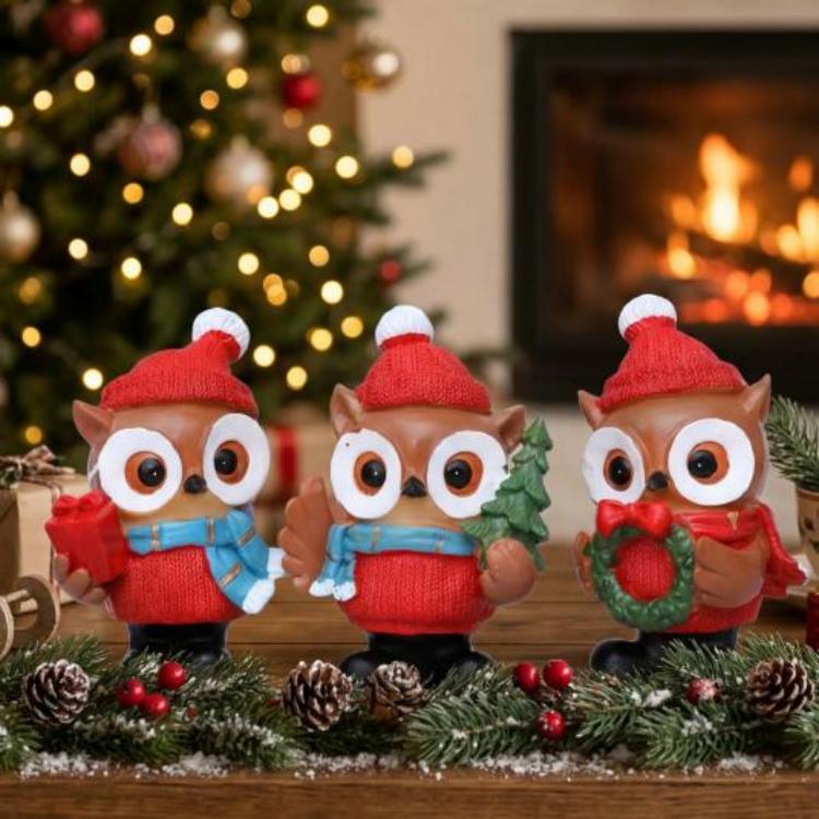 ເຄື່ອງປະດັບວັນຄຣິດສະມາດ Owl ສາມຊິ້ນ